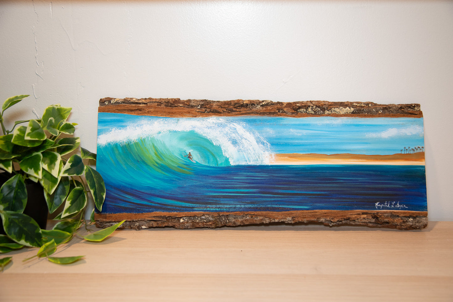 Live Painting - Surf on Live Edge Plank - During Open Mic for Musicians
