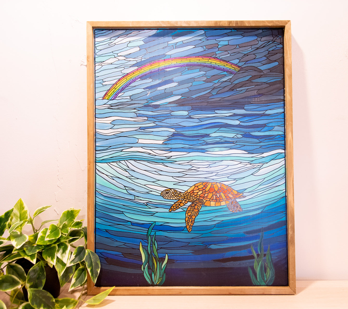 Live Painting - Stained Glass Sea Turtle - During Open Mic for Musicians