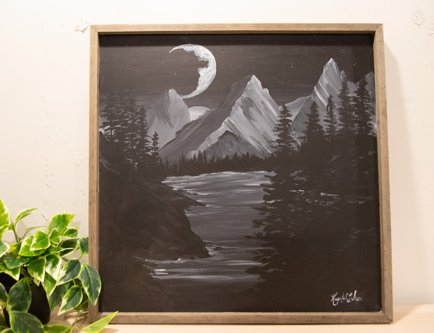 Live Painting - Grayscale Mountain Night - During Open Mic Night