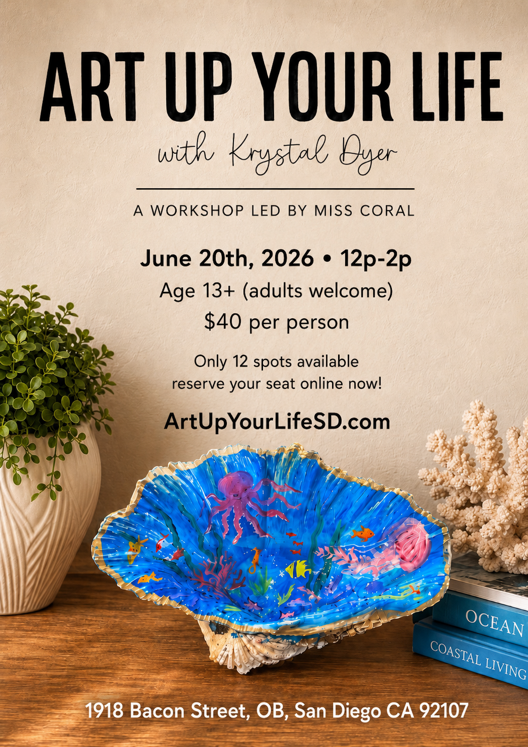 Underwater Shell Painting On BIG Seashell Workshop – June 20th, 2026