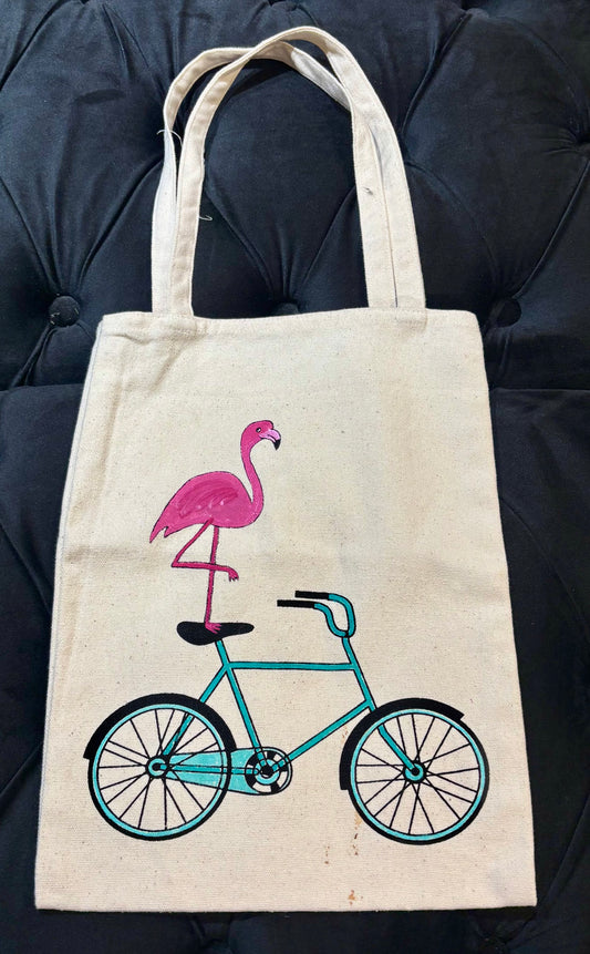 Hand-Painted Flamingo Tote