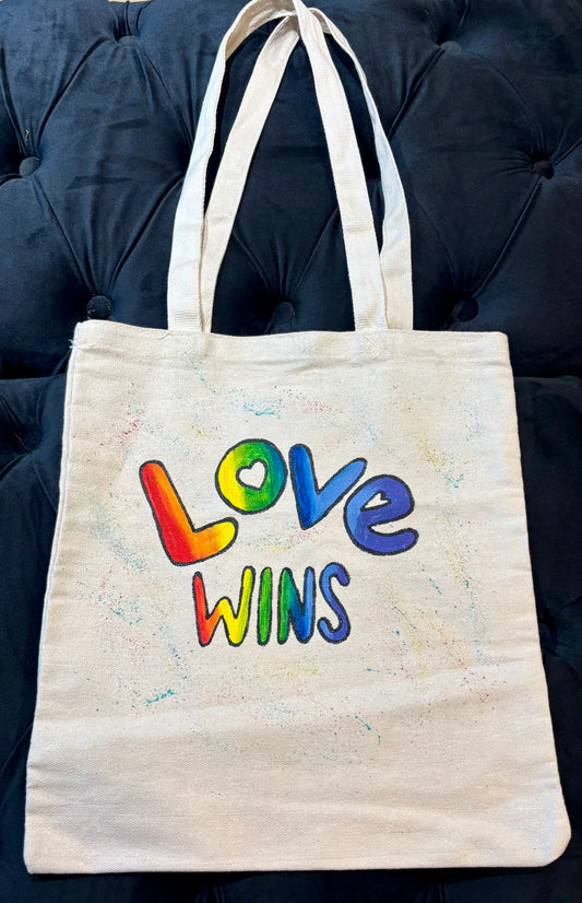 Hand-Painted Love Wins Tote