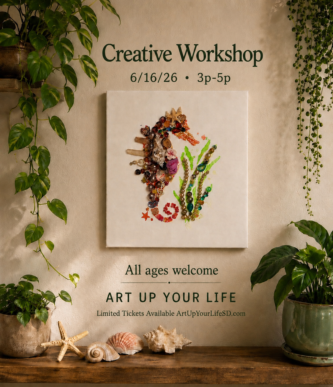 Mixed Media Seahorse Workshop 6/16/2026 (3pm-5pm)