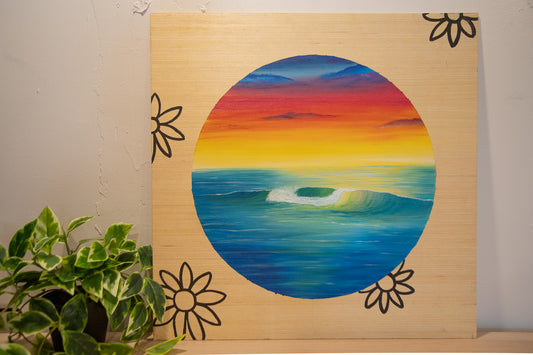 Live Painting - Ocean Sunset & Flowers - During Johhny Luv