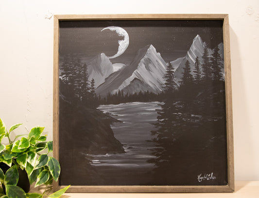 Live Painting - Grayscale Mountain Night - During Open Mic Night