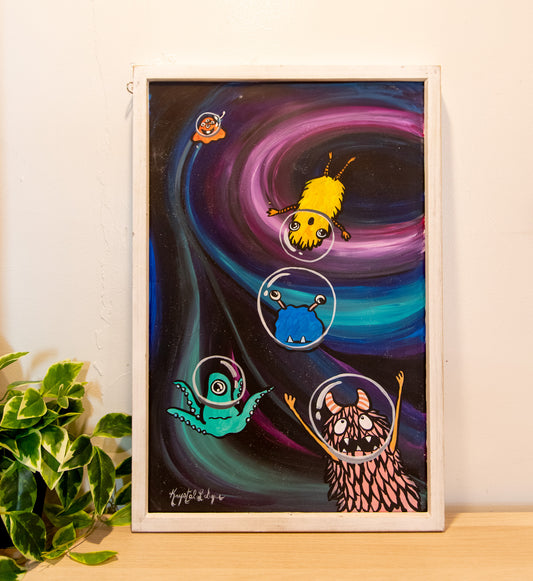 Live Painting - Floating Space Aliens - During Open Mic for Musicians