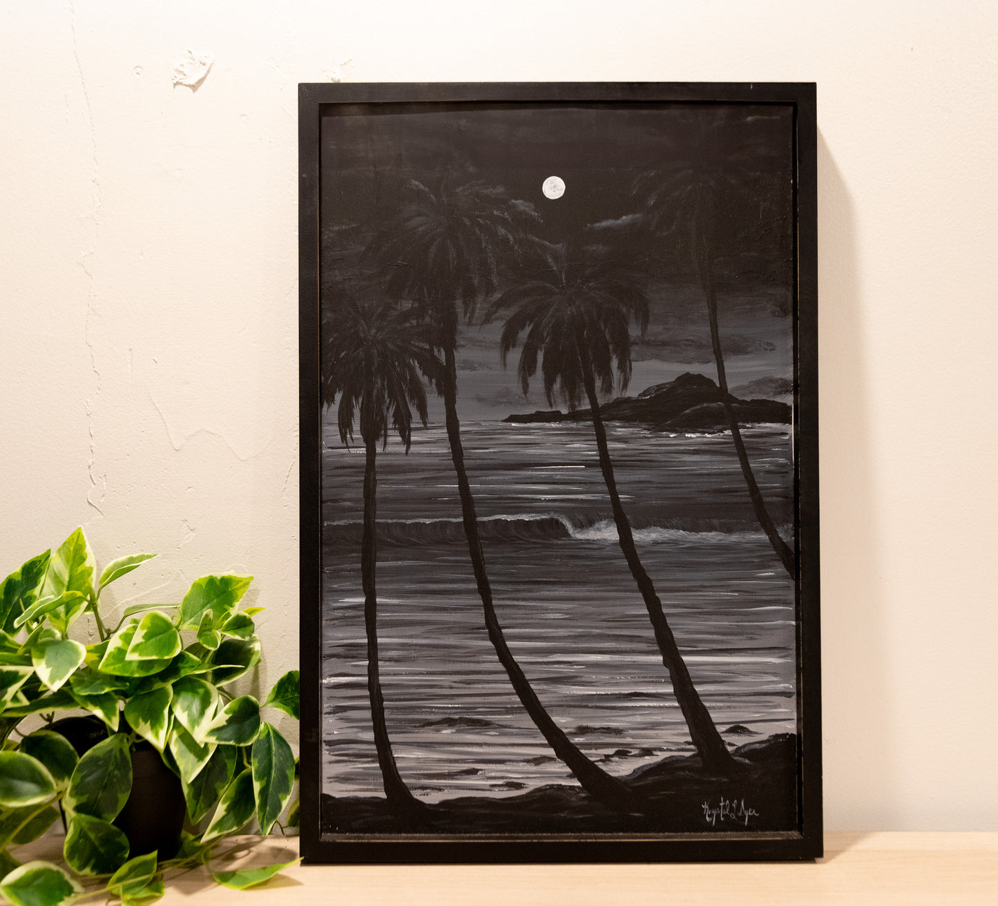 Live Painting - Black & White Beach - During Open Mic for Musicians